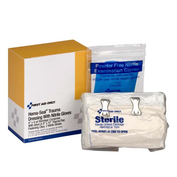 Hema-Seal Trauma Dressing - 4 yd x 4 in - 2 nitrile gloves